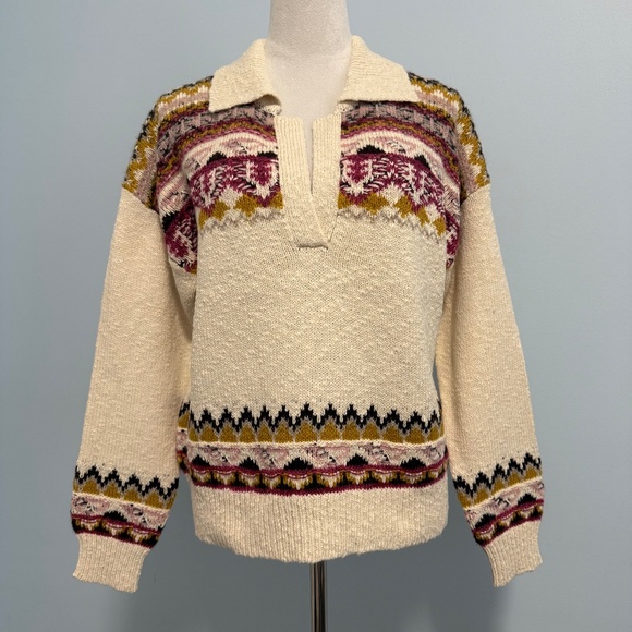 sundance knit collared Calder Fair Isle Sweater Size M - Picture 1 of 8